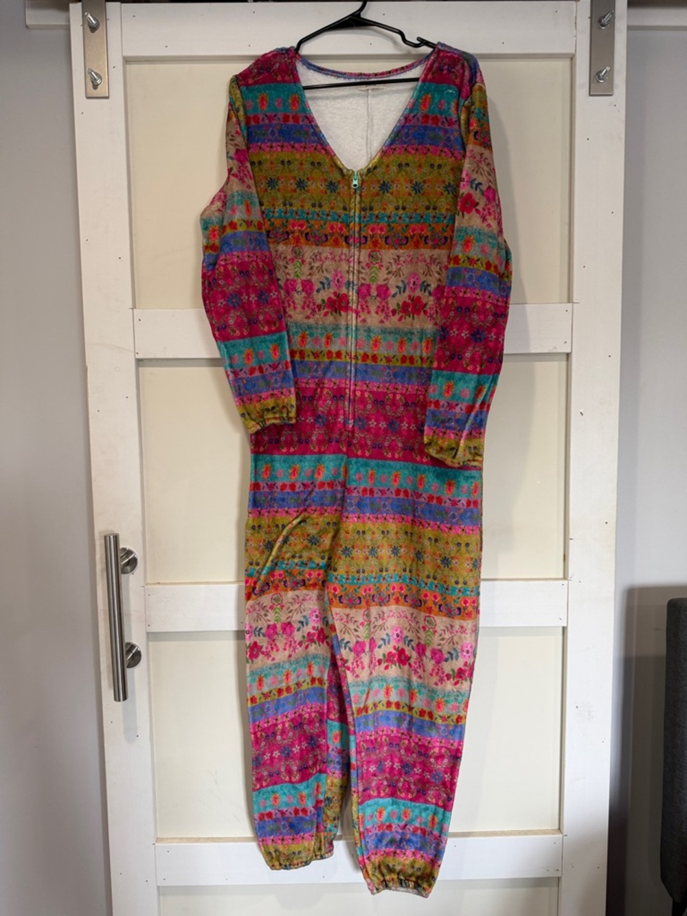 NATURAL LIFE Multicolor Floral Stripe Zipper Footie - Pink, Teal, Mustard, Cream